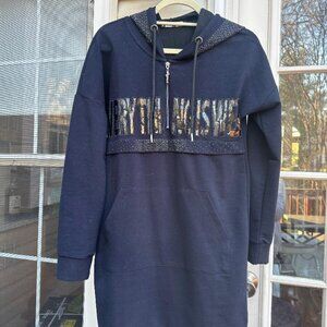 SIGNET Sporty Chic Sweatshirt Hoodie Dress w / Rhinestones, Sz S, Made in Turkey